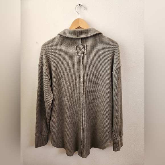 Aerie American Eagle Lumber Jane Waffle Polo Oversized Pullover Top Green Medium - Picture 6 of 8